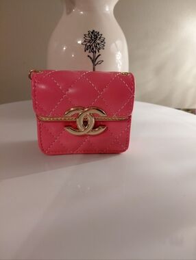 CHANEL Hot Pink Quilted Airpod Case with Gold CC